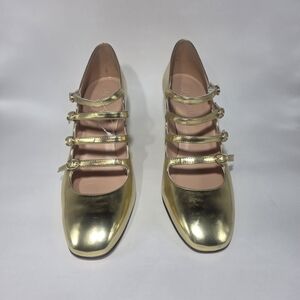 J.Crew Gold Mary Jane Heels Women’s 8 | Leather Upper | Strappy Block Heel NWOB